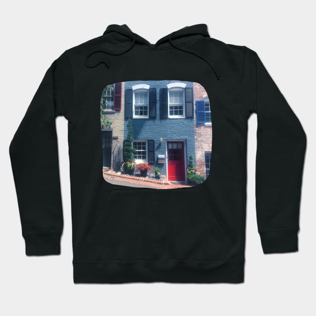 Georgetown building blue walls red door Photo Washington DC USA city dc statehood Hoodie by BoogieCreates